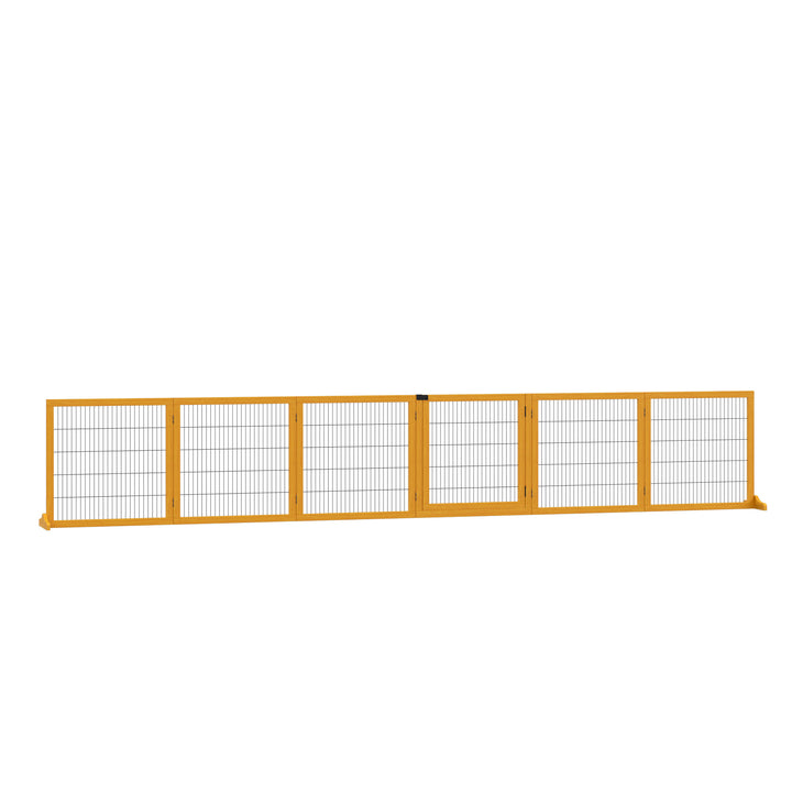 Foldbar hundegitter, 432 x 36 x 70 cm, fyrretræ, gul