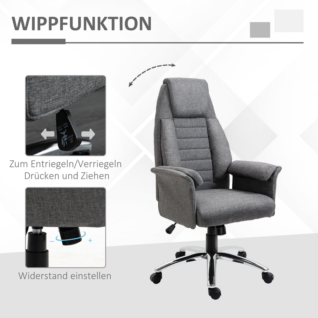 Executive chair, højdejusterbar, 5 hjul, ergonomisk form, 68 cm x 69 cm x 126 cm, grå