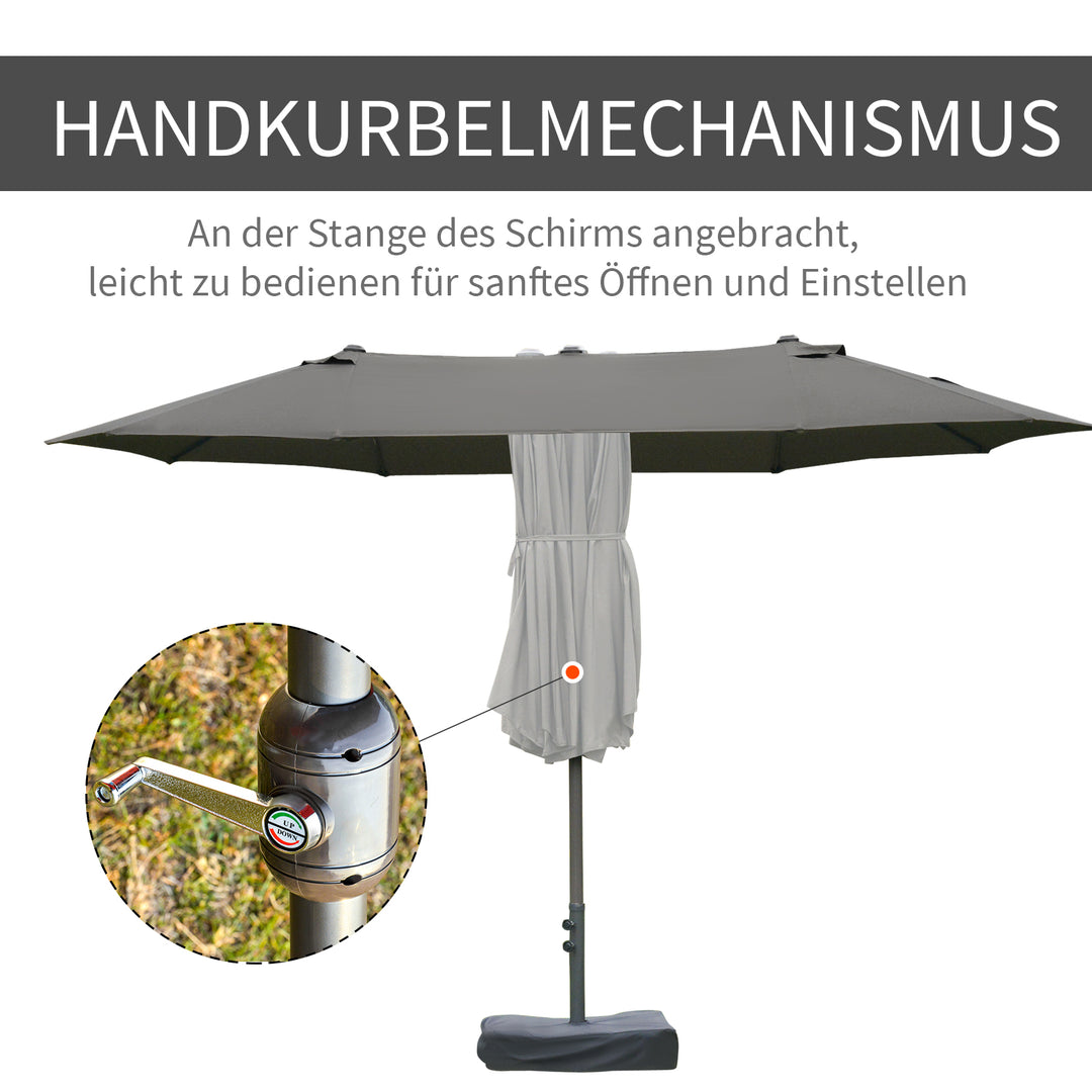 Parasol, haveparasol, markedsparasol, dobbeltparasol, terrasseparasol med parasolstativ, håndsving, mørkegrå, oval, 460 x 270 x 240 cm