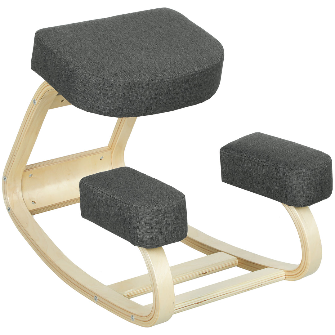 Knælestol, ergonomisk skammel, polstret skammel for en sund kropsholdning, birketræ, 120 kg lasteevne, mørkegrå