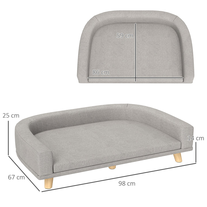 Hundesofa til store hunde op til 30 kg, polstret, ben af fyrretræ, 98 x 67 x 25 cm, grå