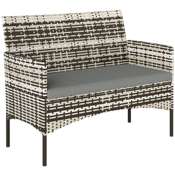 2-personers havesofa i rattan, PE-rattan havesofa med hynder, skridsikre måtter, stålstel, lysegrå