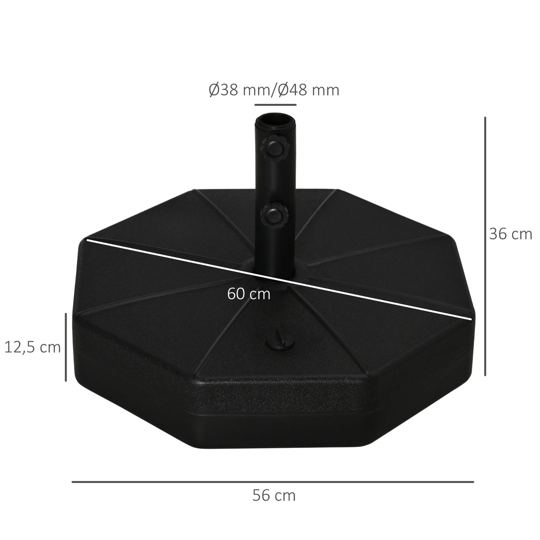 Parasolfod, fyldbar op til 40 kg, ottekantet, paraplyholder, paraplyvægt, stativ til parasoller med 38/48 mm rørdiameter, til altan, terrasse, have, sort