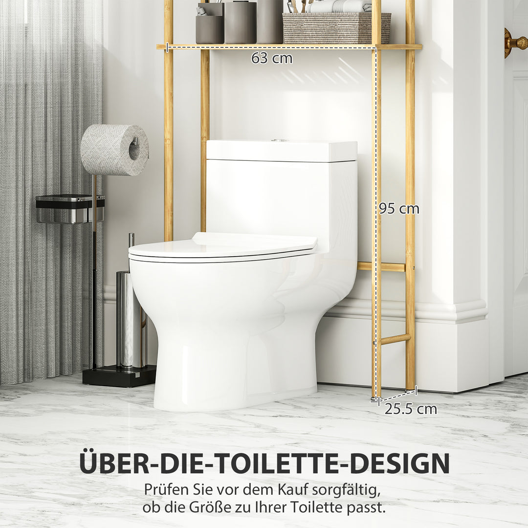 Toilethylde 3-lags badeværelseshylde, pladsbesparende naturtræ 69 x 25,5 x 181 cm