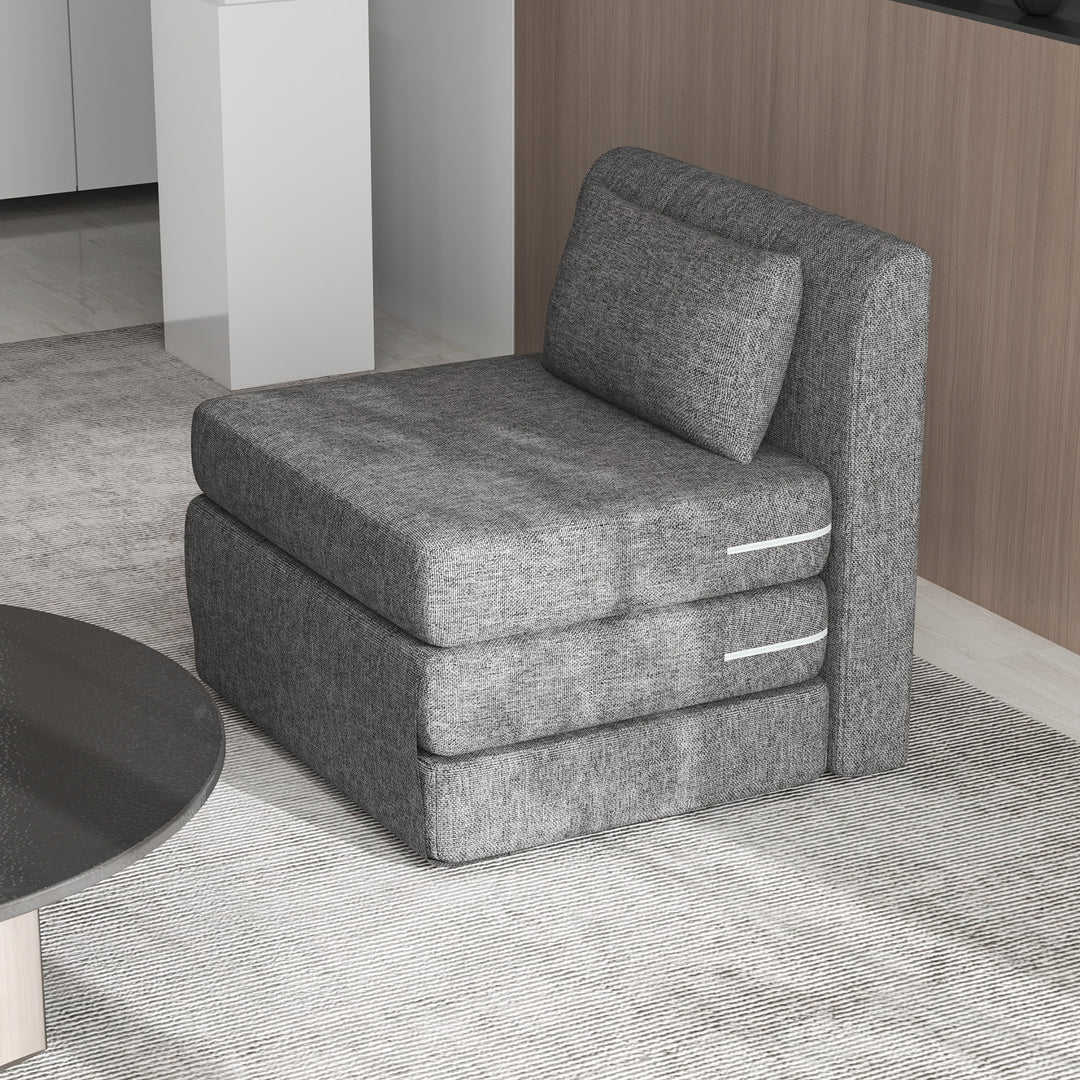 Sovestol, gæstemadras, 3-vejs foldbar, kompakt, metalstel, 80x75x74 cm, grå