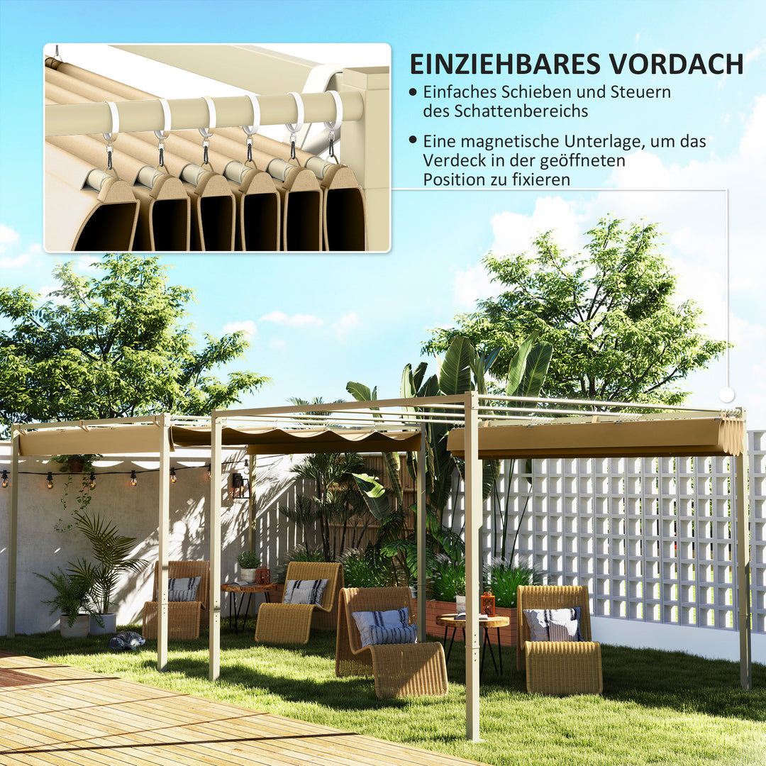 3 x 3 m havepergola med udtrækkeligt tag, pavillon, skyggemarkise, UPF30+, khaki