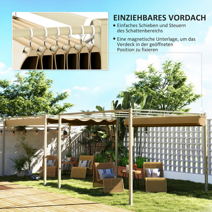 3 x 3 m havepergola med udtrækkeligt tag, pavillon, skyggemarkise, UPF30+, khaki