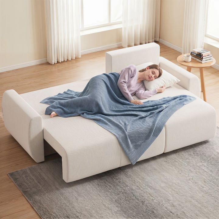 Sovesofa med vendbar chaiselong, L-formet 3-personers sofa med velourbetræk, cremehvid