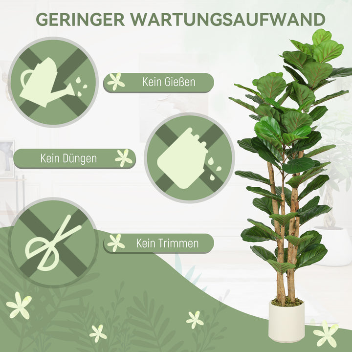 Kunstigt figentræ med violinblade, kunstig plante med 71 blade, massiv træstamme, potte, 50 x 50 x 150 cm, grøn
