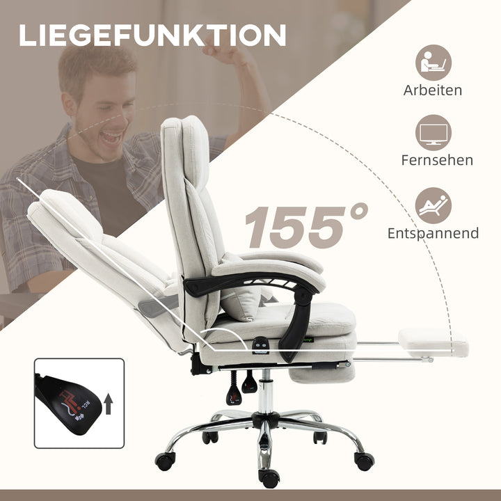Kontorstol med massage- og varmefunktion, ergonomisk, 66x67x110-118cm, cremehvid