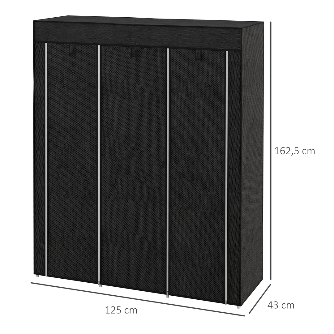 Stofgarderobe, opbevaringsløsning, 8 hylder, 2 garderobestativer, sort