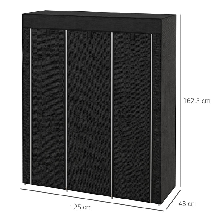 Stofgarderobe, opbevaringsløsning, 8 hylder, 2 garderobestativer, sort