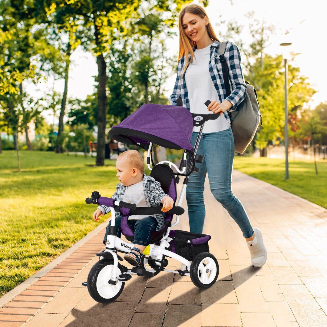 6-I-1 børnetrecykel med skubbehåndtag, kaleche, sele, opbevaringskurv, til 1-5 år, blå