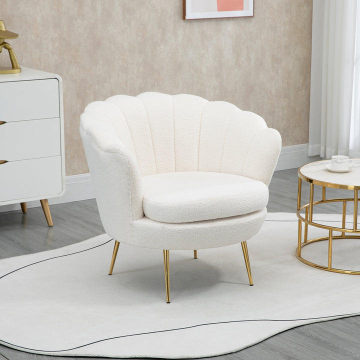 Skalformet polstret lænestol, afslappende stol, afslappende stol, guldlook metalben, 79l x 77b x 77h cm, hvid