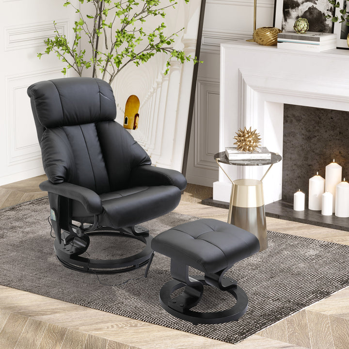 Massagestol med fodskammel, 10 vibrationspunkter, 145° justerbar ryglæn, sort