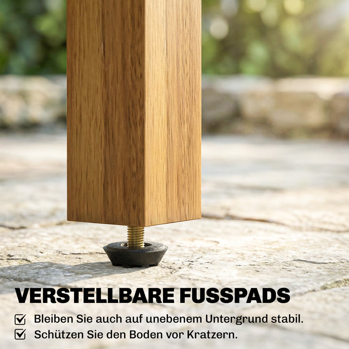 Sidebord 48 x 48 cm, vejrbestandigt havebord med lameldesign og justerbare fødder, firkantet