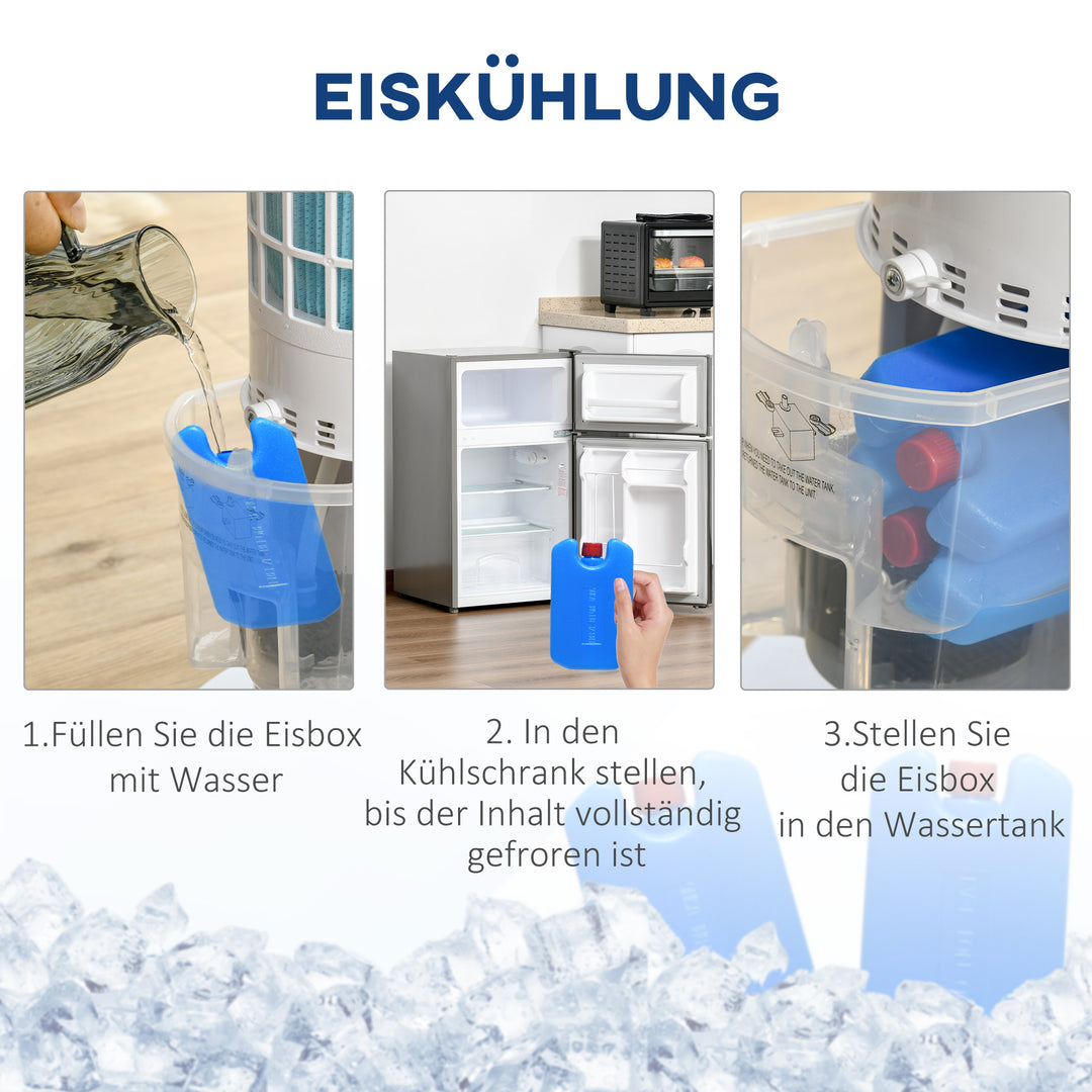 Tårnventilator med vandkøling og fjernbetjening, 60W, 20㎡ (30 cm x 30 cm x 100,8 cm), 3 tilstande, hvid