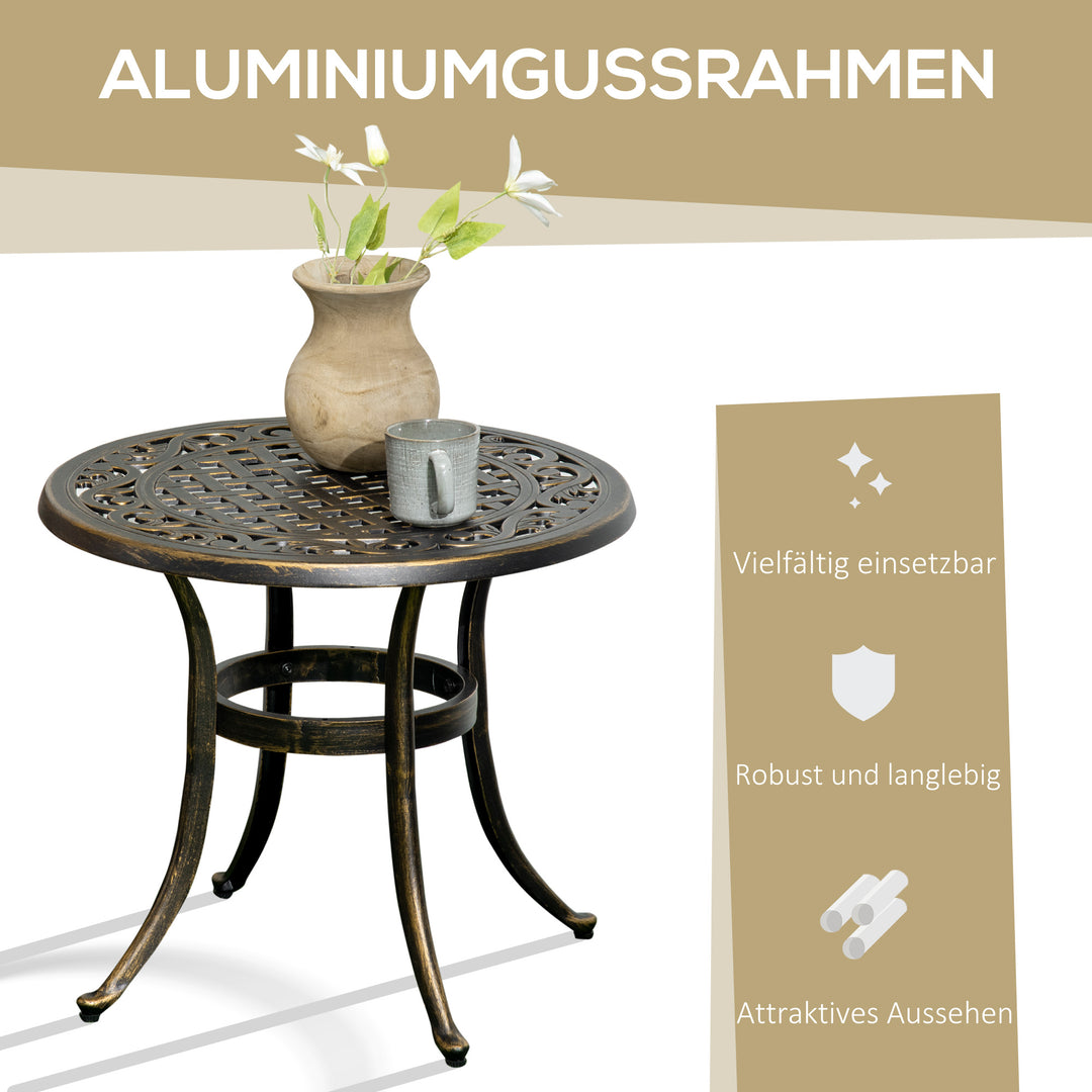 Sidebord til haven, vejrbestandigt havebord med støbt aluminiumsstel, lasteevne ca. 60 kg, Ø60x52,5H cm