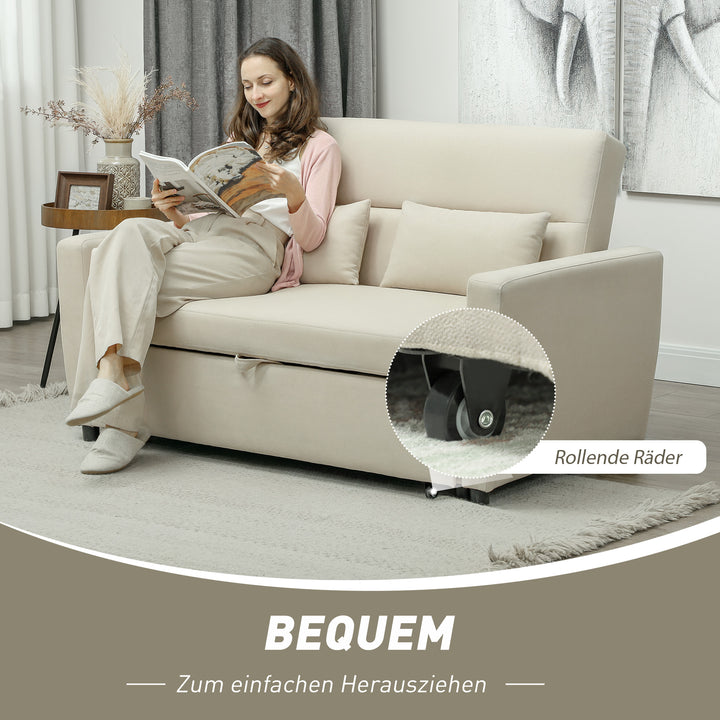 2-Personers sofa med sengefunktion, justerbar ryglæn, polstret sofa, fløjlslook, til stue, soveværelse, beige