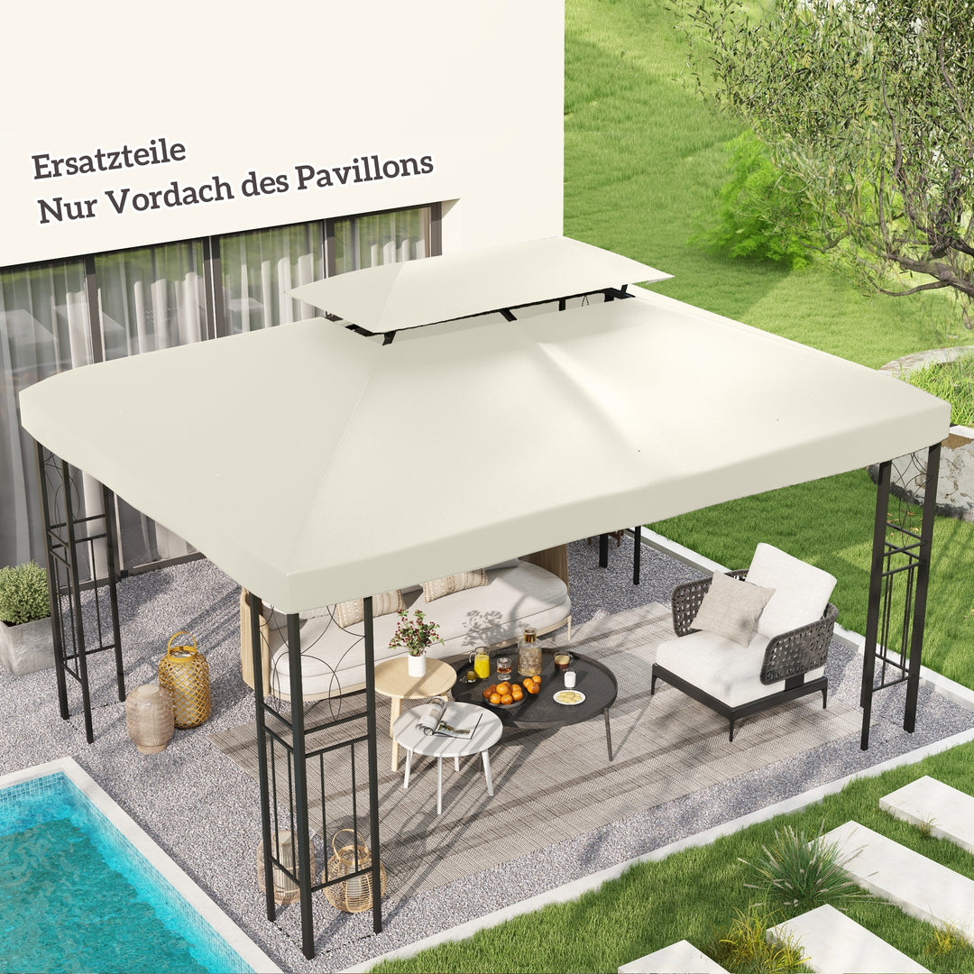 Reservetag til metalpavillon 3x4m vandafvisende pavillontag med dobbelttag, reserveovertræk til havepavillon festtelt havetelt polyester cremehvid