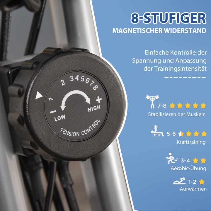 X-bike 2-i-1 motionscykel med lcd-skærm, pulsmåler, foldbar motionscykel med 8 niveauer af magnetisk modstand, 1 par spændereb, stålgrå 105 x 48 x 118 cm