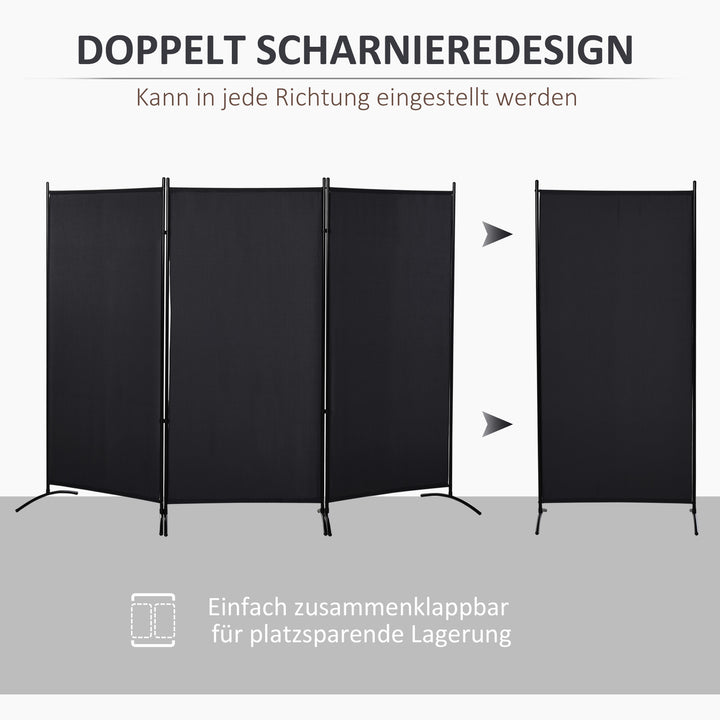 Rumdeler, 3-panels privatlivsskærm, rumdeler med metalramme, sort