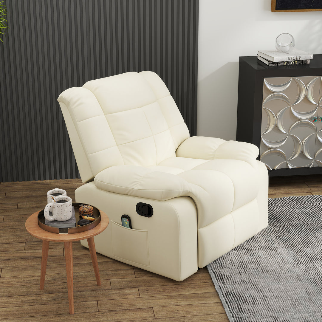 Massagestol, afslappende stol, 8 vibrationspunkter, hvilefunktion, kunstlæder, cremehvid, 94x99x99cm