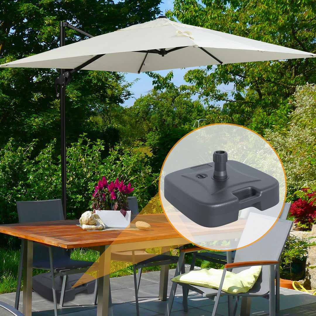Parasolfod, paraplystativ, paraplyholder, kan fyldes med sand eller vand, afrundede hjørner, HDPE-plast, sort, 46 x 45 x 26 cm, op til 30 kg, nettovægt 1,6 kg