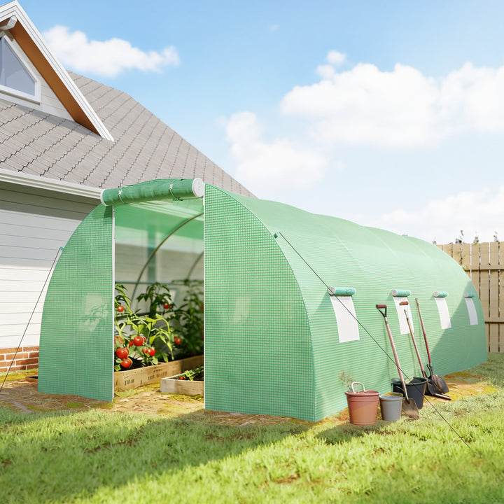 Drivhus i polytunnel med walk-in-funktion, 8 vinduer med insektnet, robust film, stålramme, 6 x 3 x 2 m, grøn