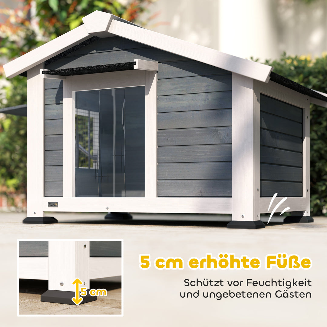 Vejrbestandigt hundehus i træ med aftageligt gulv, asfalttag, vindue der kan åbnes, 98x76x69,5 cm, grå