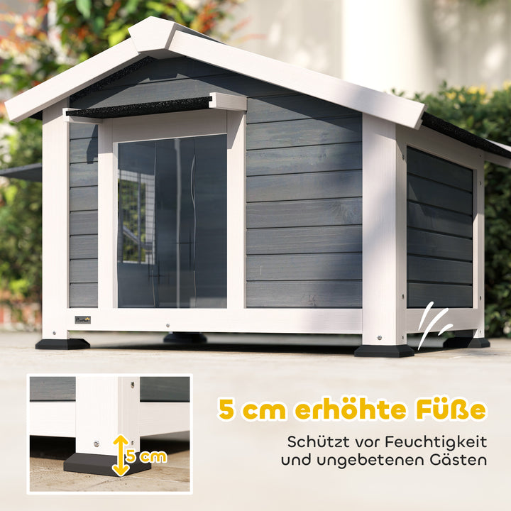 Vejrbestandigt hundehus i træ med aftageligt gulv, asfalttag, vindue der kan åbnes, 98x76x69,5 cm, grå