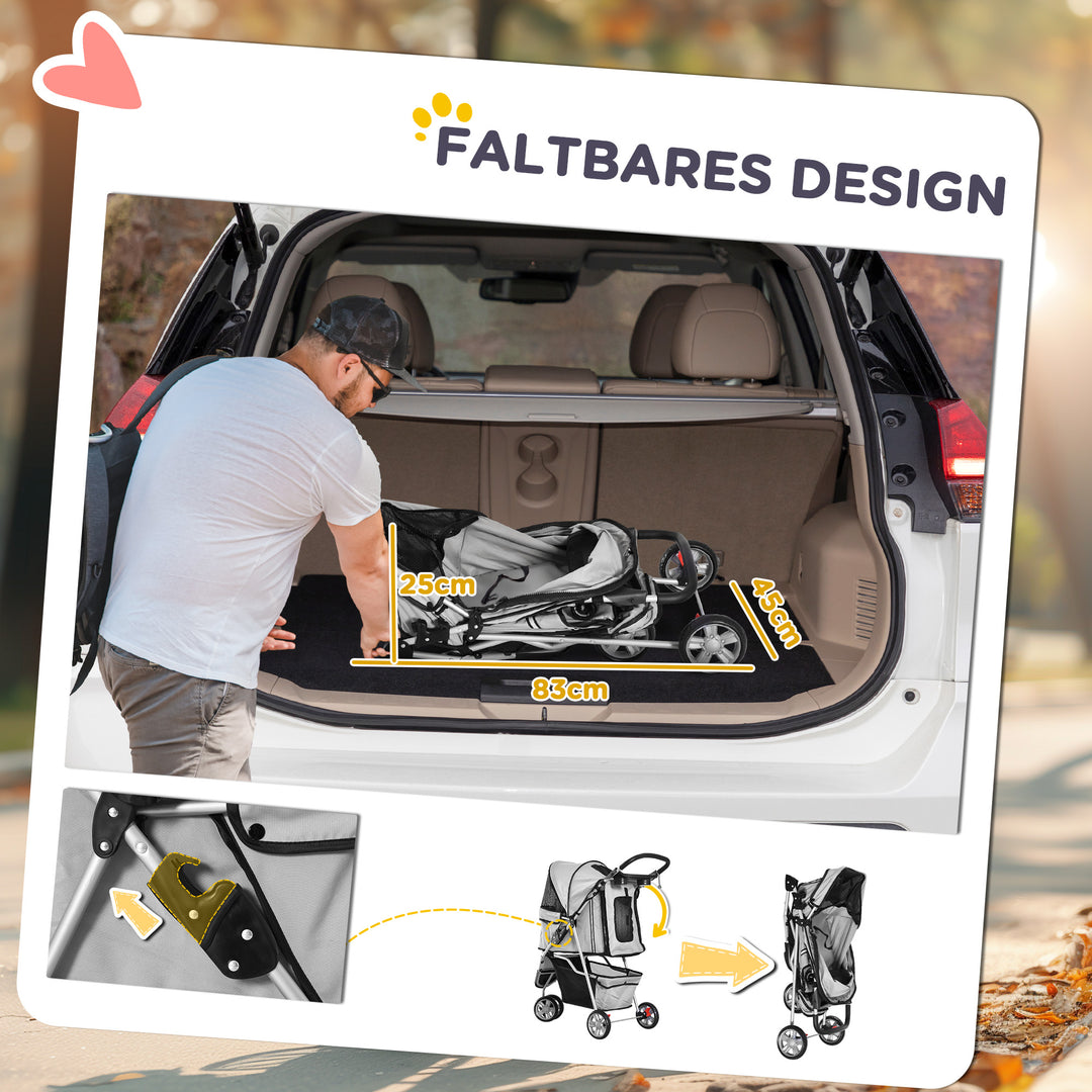 Hundeklapvogn op til 10 kg sammenklappelig gulvkurv 2 kopholdere justerbar kaleche grå