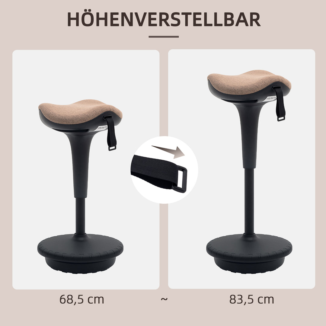 Balanceskammel, flytbart sæde, drejeligt, højdejusterbart, ergonomisk, 34 x 34 x 68,5-83,5 cm, brun