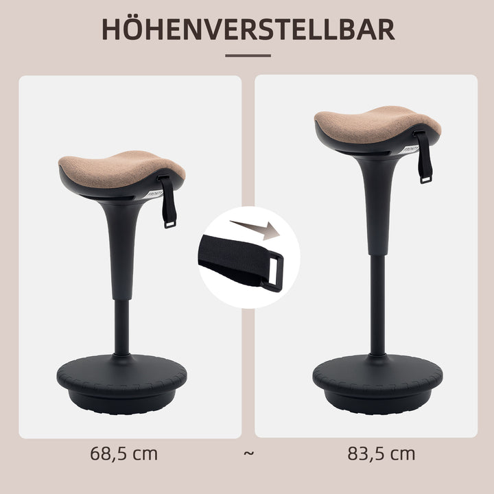 Balanceskammel, flytbart sæde, drejeligt, højdejusterbart, ergonomisk, 34 x 34 x 68,5-83,5 cm, brun