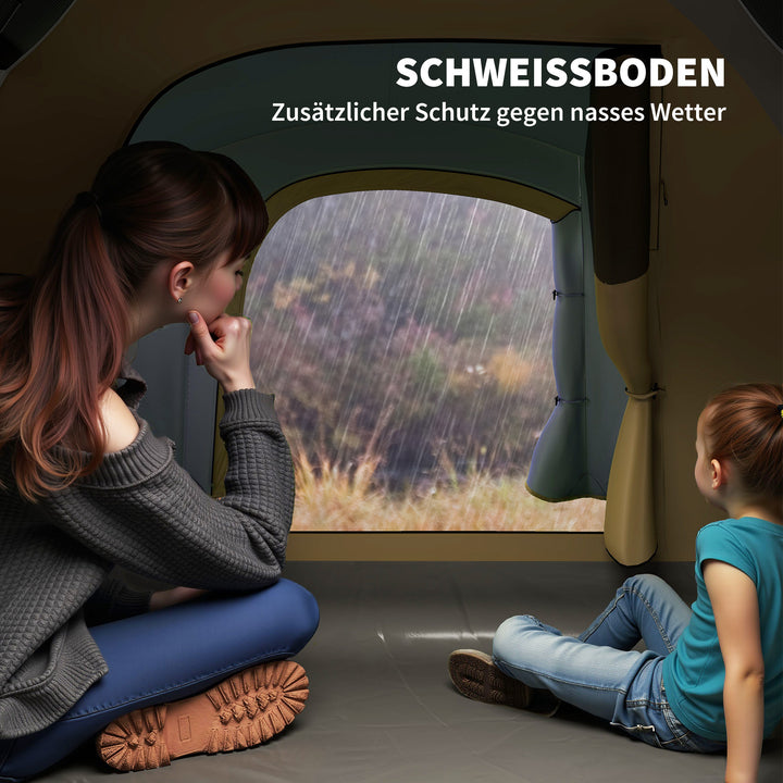 Campingtelt til 4 personer, vandtæt tunneltelt med 2 døre, kroge, pakkepose, 3,45 x 2,4 x 1,3 m, lyseblå