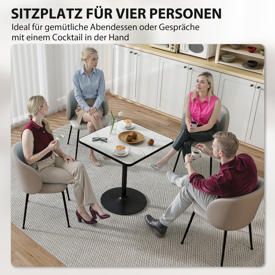 Spisebord, 70 x 70 cm firkantet køkkenbord til 4 personer med marmorlook til køkken hvidt