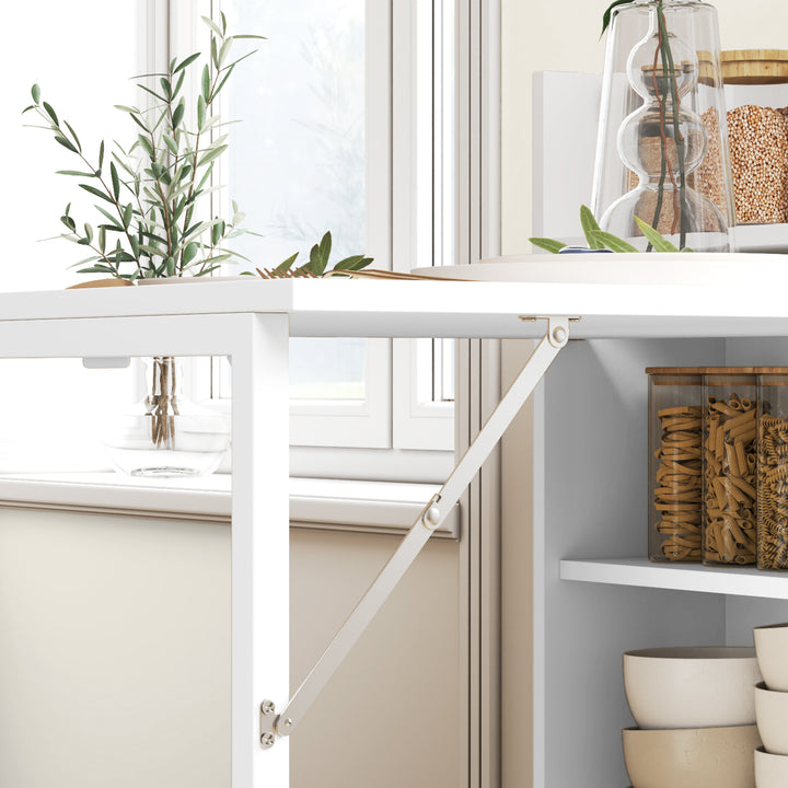 Foldbart spisebord, velegnet til små rum, med 4 diskrete hylder, foldbart køkkenbord, anti-tip funktion, hvid