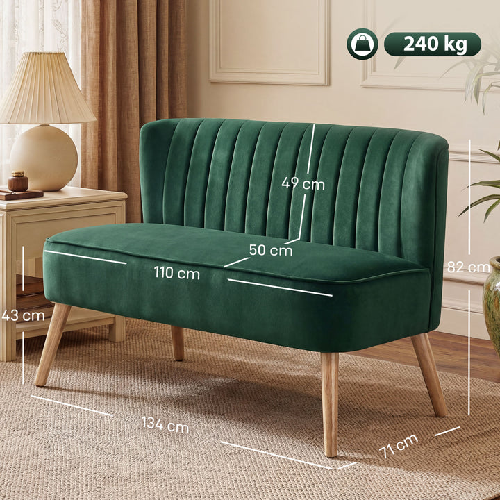 Retro design 2-personers sofa, træben, 117 cm x 56,5 cm x 77 cm, mørkegrøn