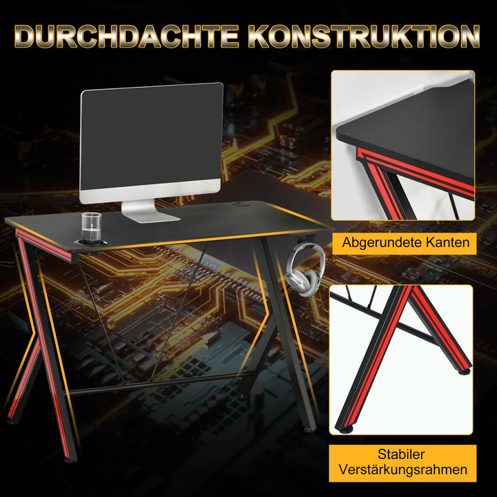Gaming-bord med hovedtelefonkrog og kopholder computerbord stål + mdf sort 105 x 55 x 75 cm
