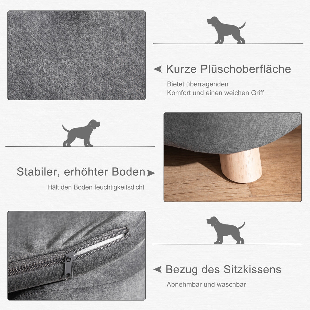 Kæledyrssofa hundemåtte hundeseng hundesofa hundesofa kattesofa med hynde baglomme plysskum fyrretræ mørkegrå 70 x 47 x 30 cm