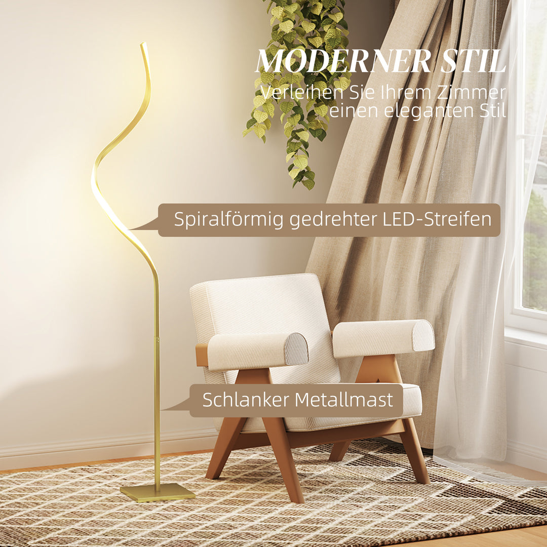 Spiralgulvlampe med fodkontakt og 3 lysstyrkeniveauer, 1,46 m, guld