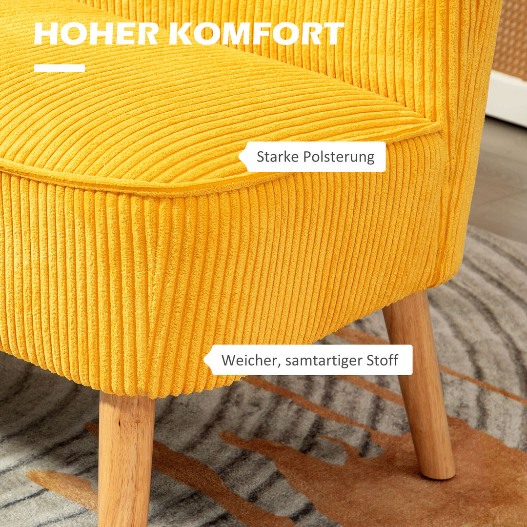 To-personers sofa, elegant skandinavisk design, massivt træstel, op til 150 kg, 117 x 56,5 x 77 cm, gul