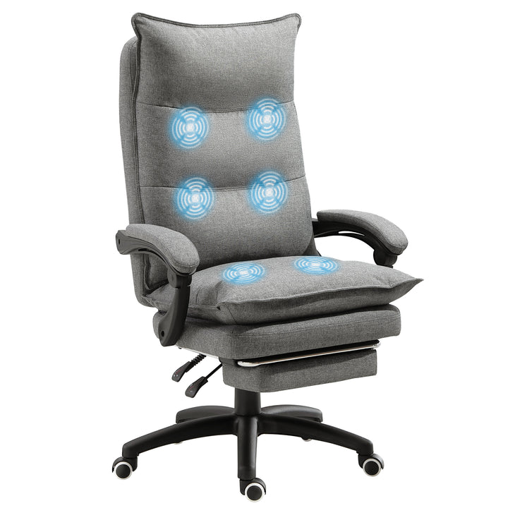Massagekontorstol, skrivebordsstol med massagefunktion, højdejusterbar, ergonomisk drejestol, nylon, grå