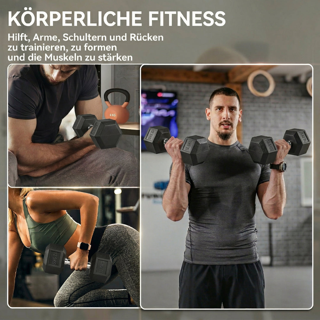 Håndvægte med riflet håndtag, støbejernshåndvægte, 2 x 12,5 kg til hjemmetræning, fitnesscenter, styrketræning