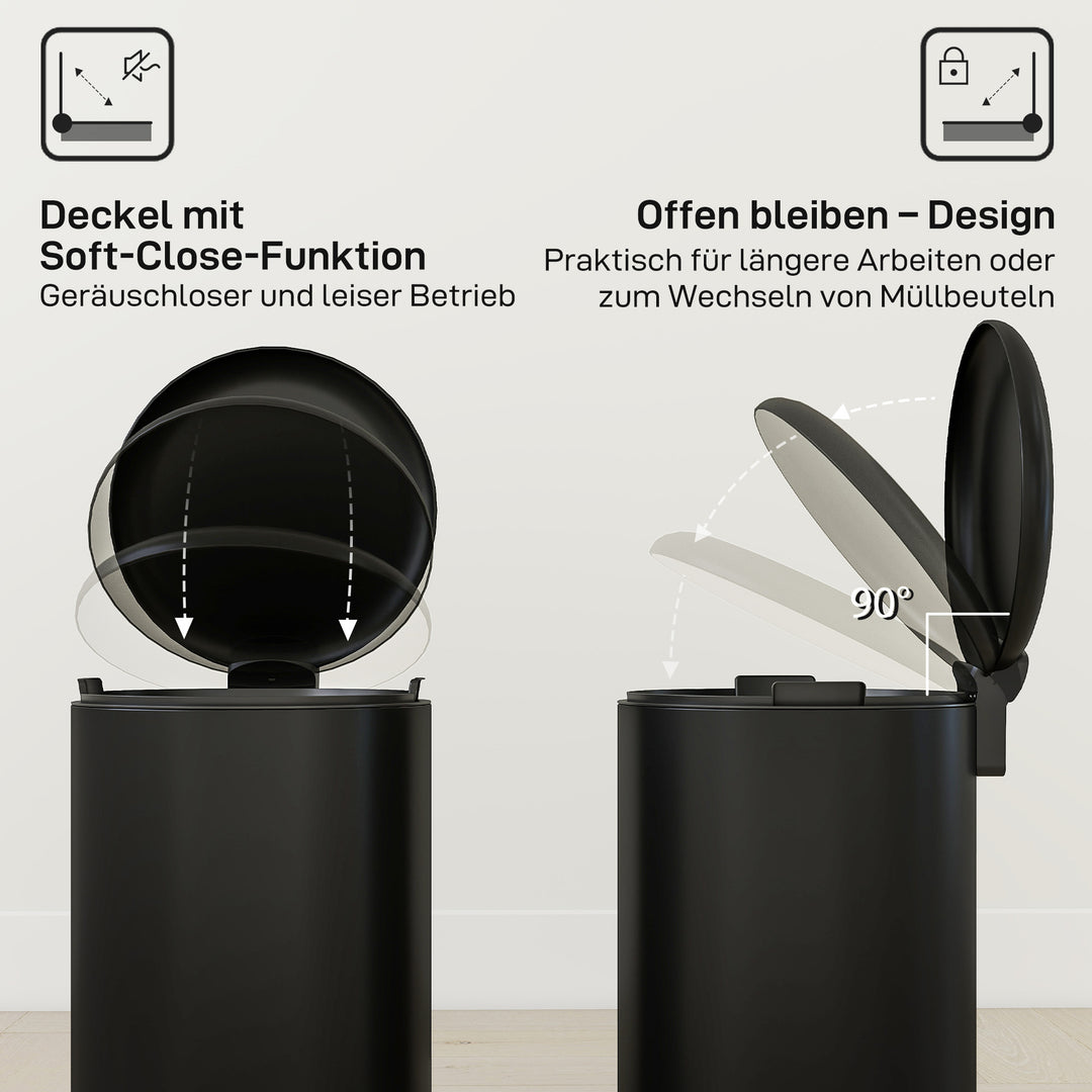 20-liters køkkenaffaldsspand, fingeraftryksbestandig metalaffaldsspand med soft-close låg, fodpedal og aftagelig inderspand, sort
