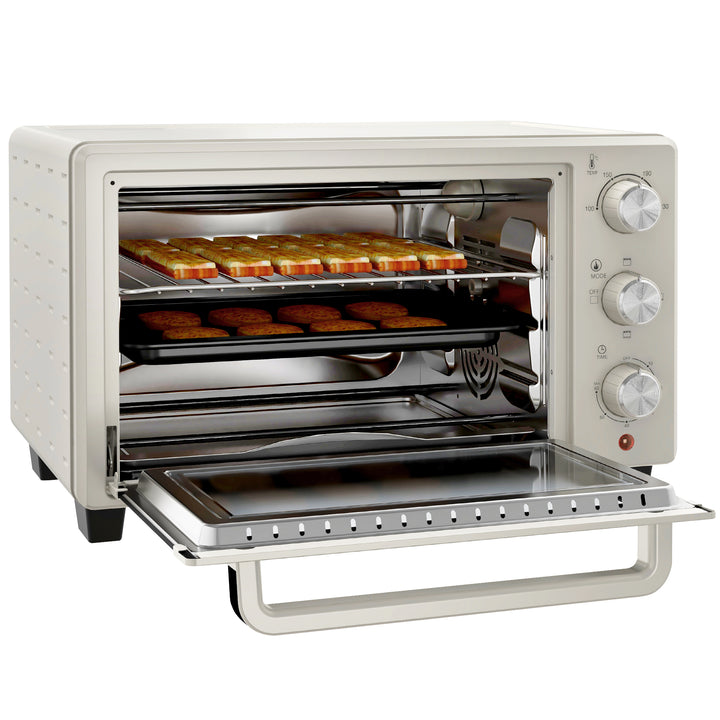 Miniovn, lille 21 l brødristerovn med 1 rist og 1 bageplade, 3 tilberedningstilstande, 100°c-230°c, rustfrit stål, glas, cremehvid