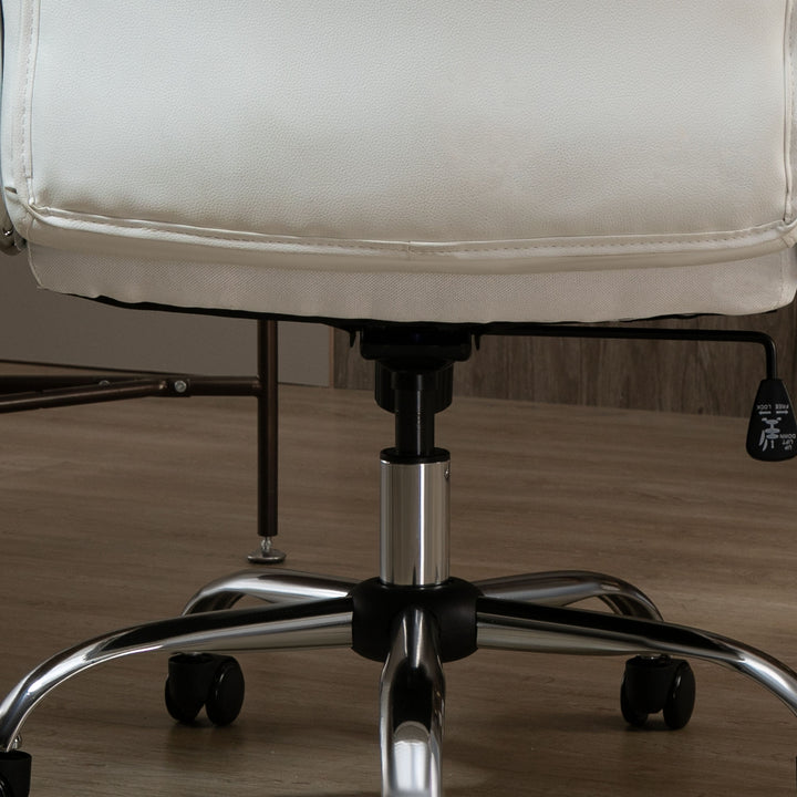 Kontorstol, ergonomisk skrivebordsstol, højdejusterbar drejestol med vippefunktion, diamantmønster, kunstlæder, polstret chefstol, hvid