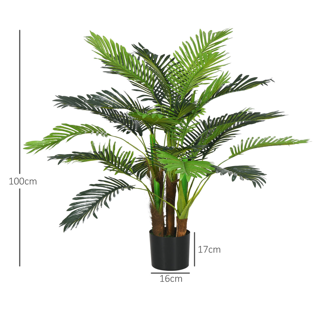 Kunstig palme, 1 m, realistiske grene, dekorativ plante, plastik, med potte, brun+grøn