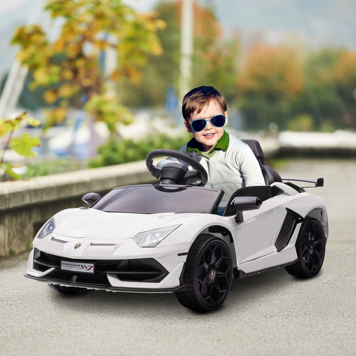 Elektrisk børnebil, licenseret lamborghini aventador, mågevingedøre, musik, horn, til 3-5 år, hvid