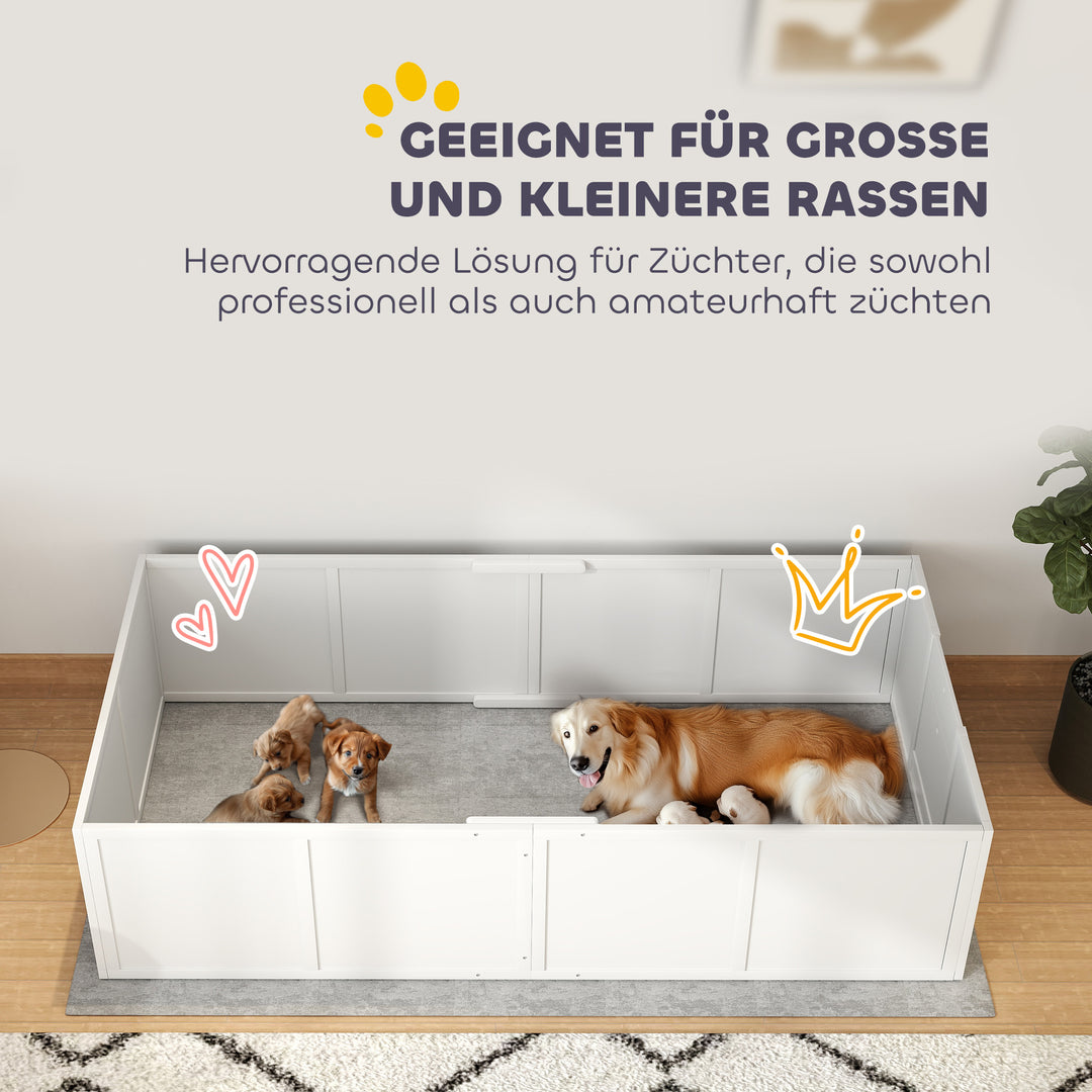 Hundebakke til hunde og hvalpe med justerbare indgange til store og små hunde, 196 x 96 x 48 cm, hvid